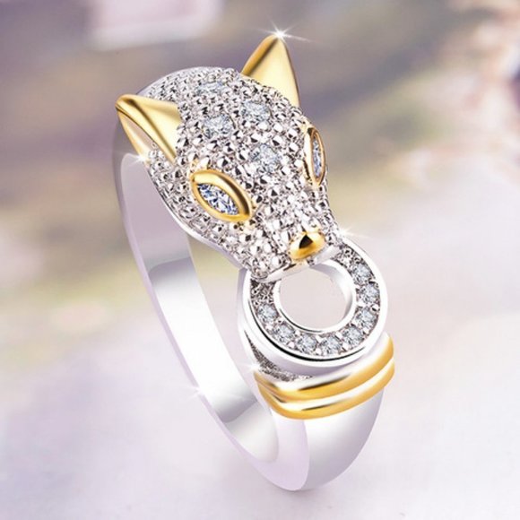 NEW White&Yellow Gold Diamond Panther Cat Ring - Picture 3 of 5